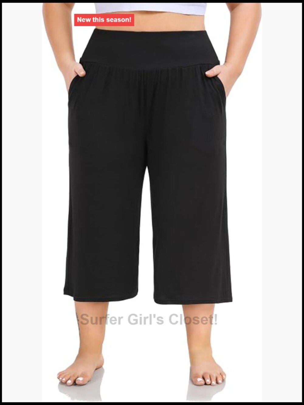 Plus Size Wide Leg Capri Yoga Pants High Waist Loose with Pockets